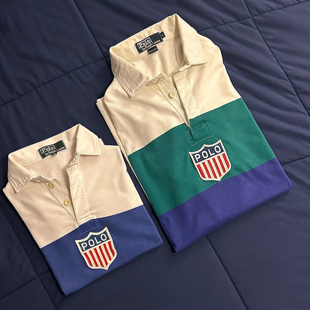 Rare Vintage Polo Ralph Lauren Colorblock Rugby Shirts Father and Son Large